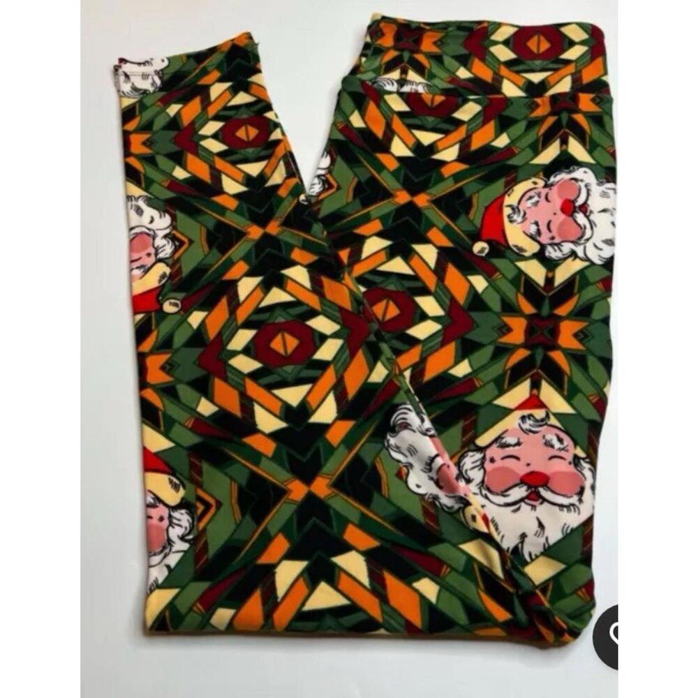 LuLaRoe TC2 18+ Leggings New GREEN Christmas KALEIDOSCOPE SANTA Retro Look